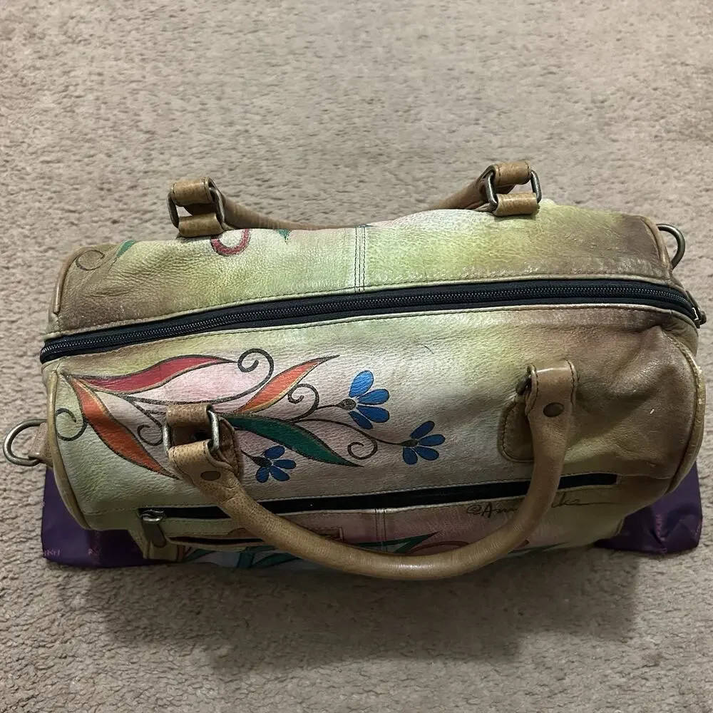 Anuschka Hand Painted Satchel Peacock Leather With Pouches *Blemishes